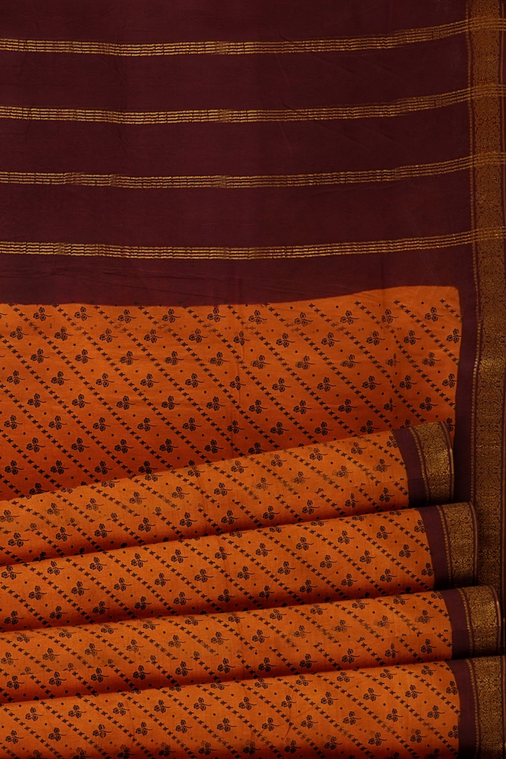 sri kumaran stores chungudi cotton saree dark yellow saree with brown border 520221213