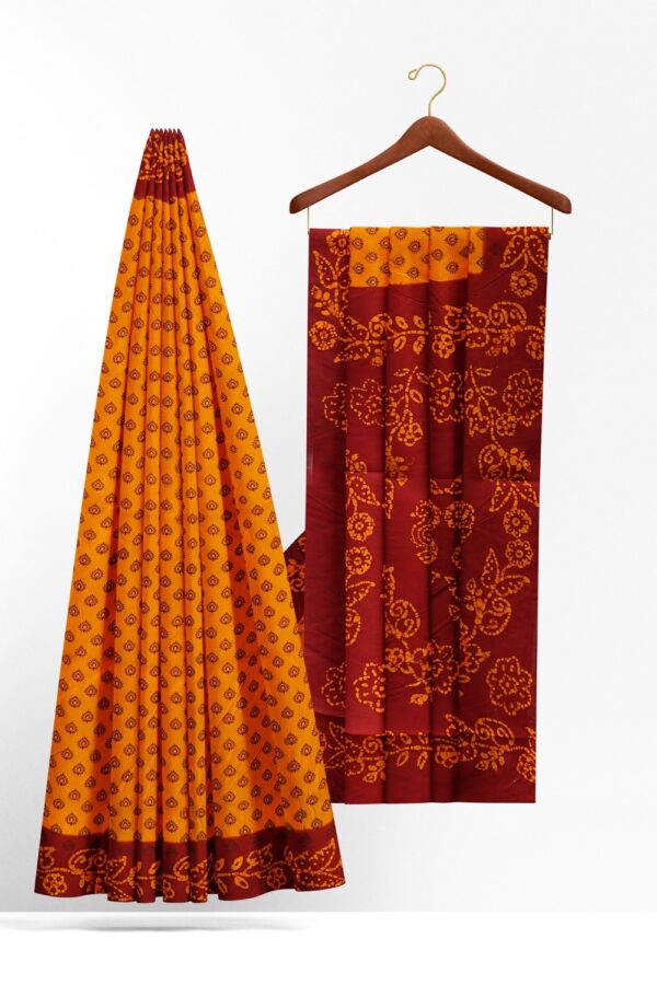 sri kumaran stores chungudi cotton saree dark yellow saree with red border 220221213