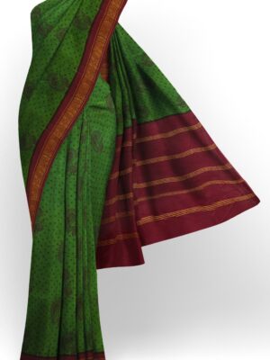 sri kumaran stores chungudi cotton saree green saree with maroon zari border 120221213