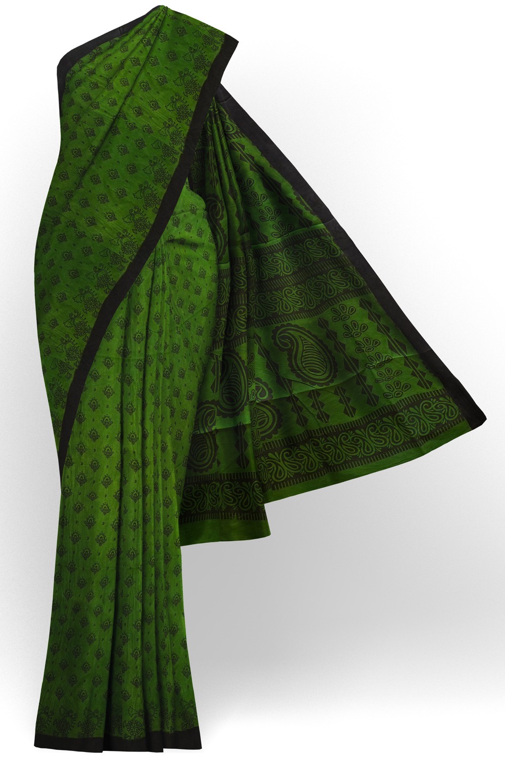 sri kumaran stores chungudi cotton saree leaf green saree with black border 120221213