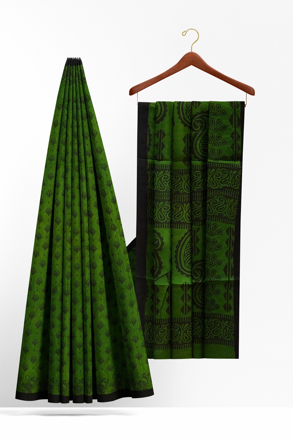 sri kumaran stores chungudi cotton saree leaf green saree with black border 220221213