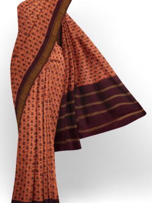 sri kumaran stores chungudi cotton saree light orange saree with brown border 120221213