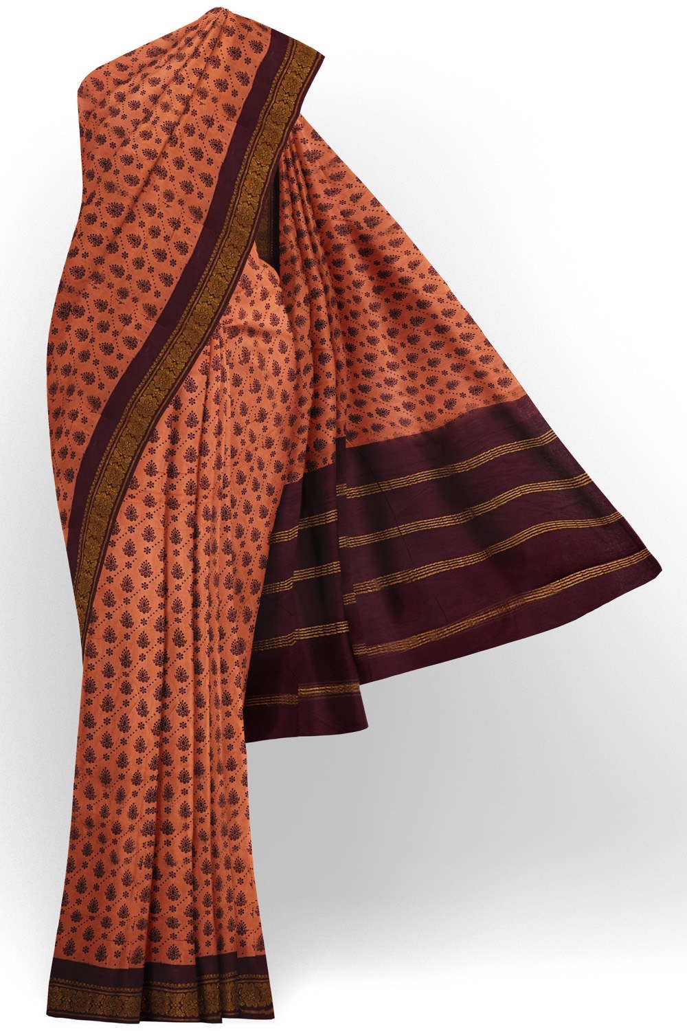 sri kumaran stores chungudi cotton saree light orange saree with brown border 120221213
