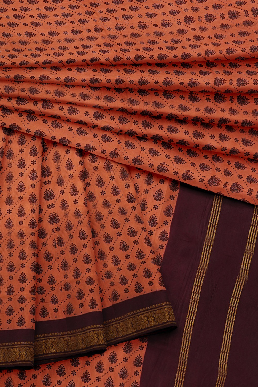 sri kumaran stores chungudi cotton saree light orange saree with brown border 420221213
