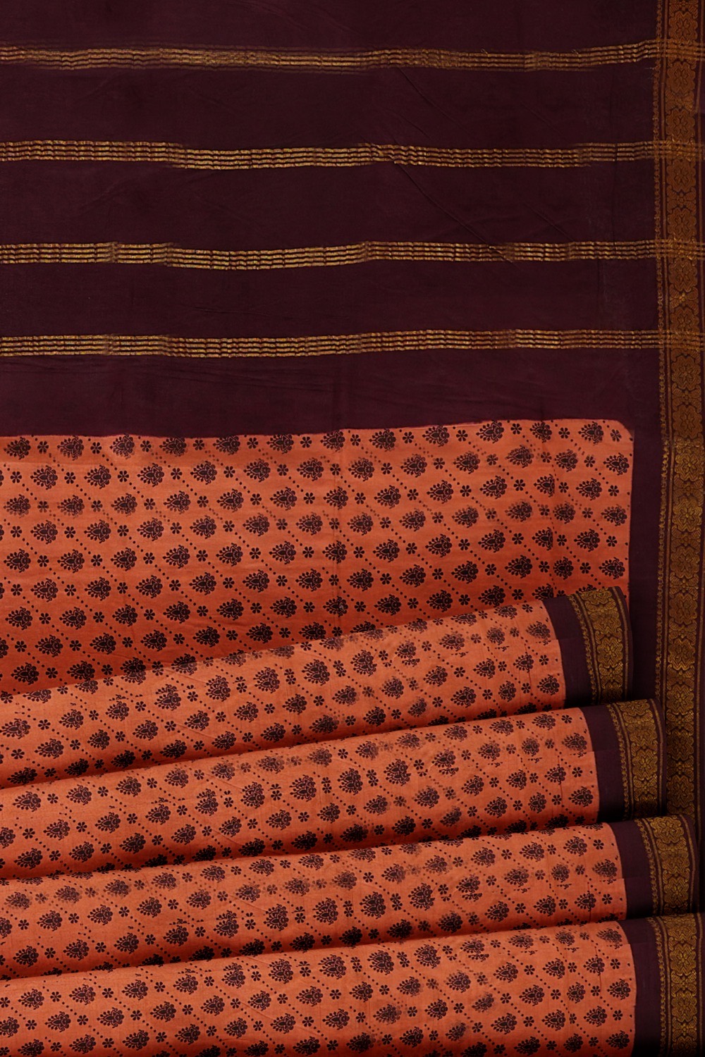 sri kumaran stores chungudi cotton saree light orange saree with brown border 520221213