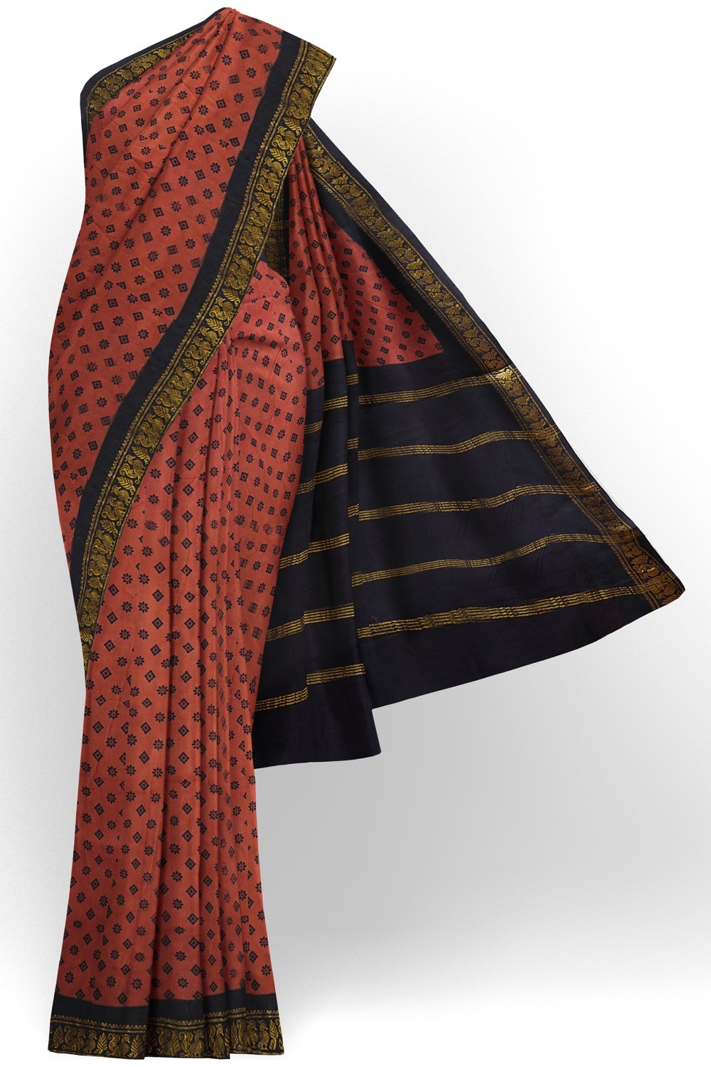 sri kumaran stores chungudi cotton saree pale red saree with dark blue zari border 120221213