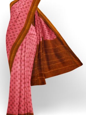 sri kumaran stores chungudi cotton saree pink saree with brown zari border 120221213