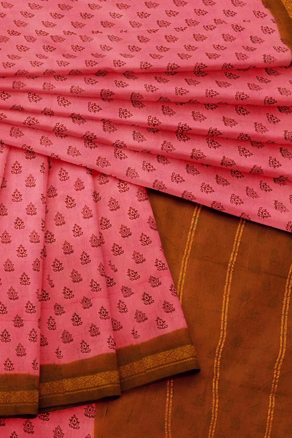 sri kumaran stores chungudi cotton saree pink saree with brown zari border 420221213