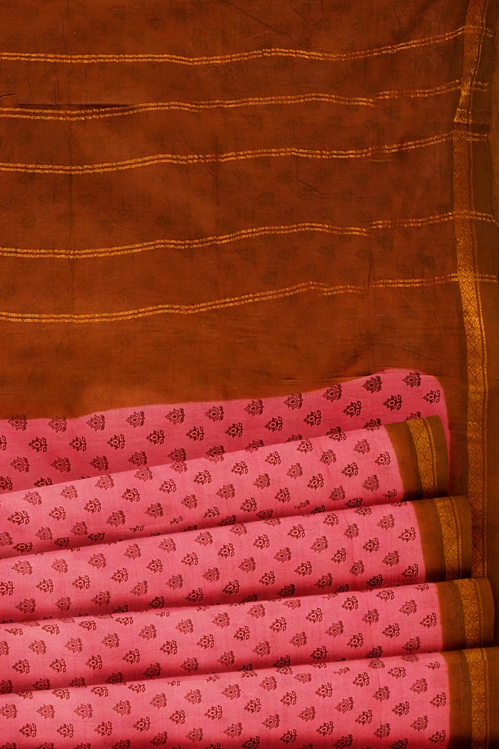 sri kumaran stores chungudi cotton saree pink saree with brown zari border 520221213