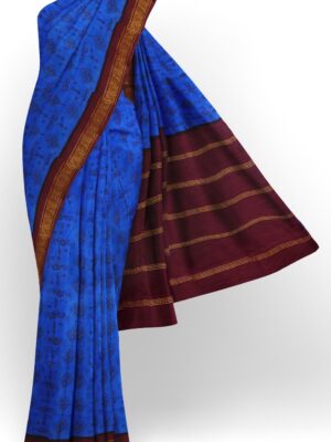 sri kumaran stores chungudi cotton saree royal blue saree with purple zari one side border 120221213