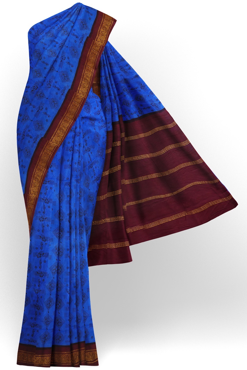sri kumaran stores chungudi cotton saree royal blue saree with purple zari one side border 120221213