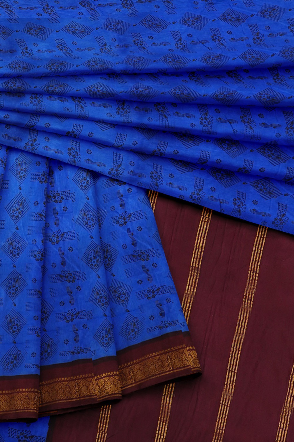 sri kumaran stores chungudi cotton saree royal blue saree with purple zari one side border 420221213