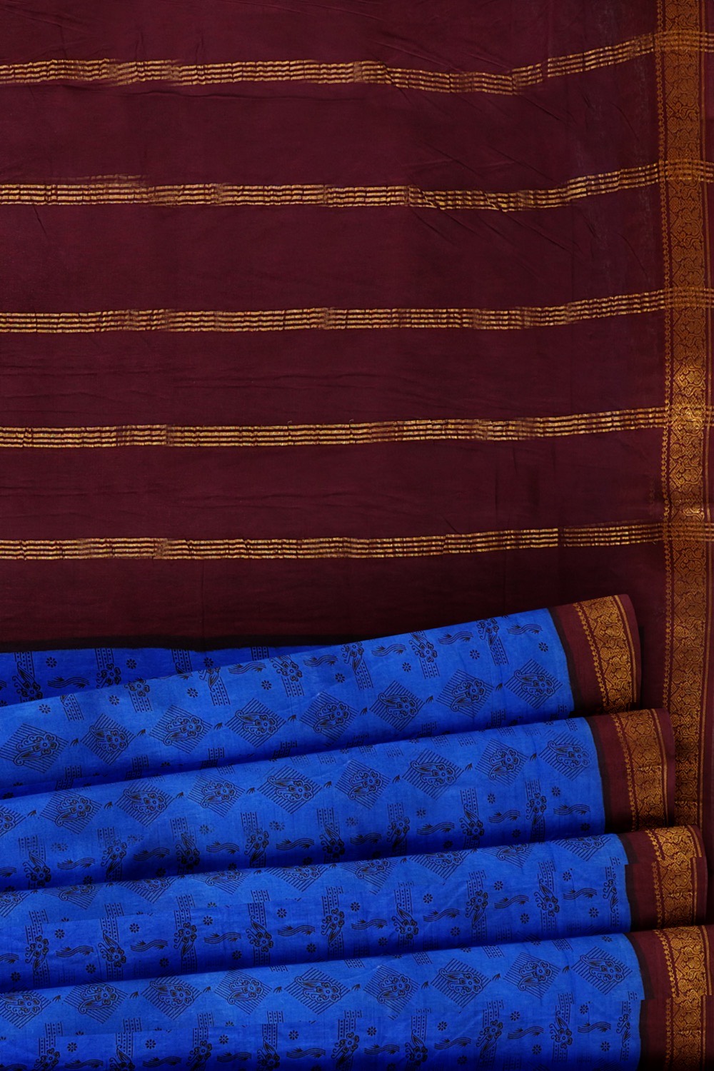 sri kumaran stores chungudi cotton saree royal blue saree with purple zari one side border 520221213