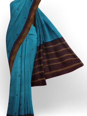 sri kumaran stores chungudi cotton saree sky blue saree with brown border 120221213