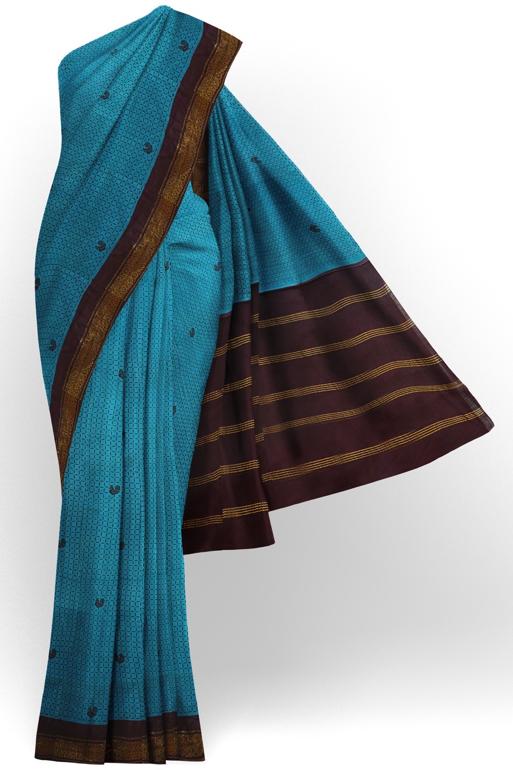 sri kumaran stores chungudi cotton saree sky blue saree with brown border 120221213