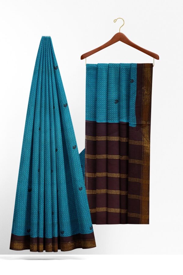 sri kumaran stores chungudi cotton saree sky blue saree with brown border 220221213