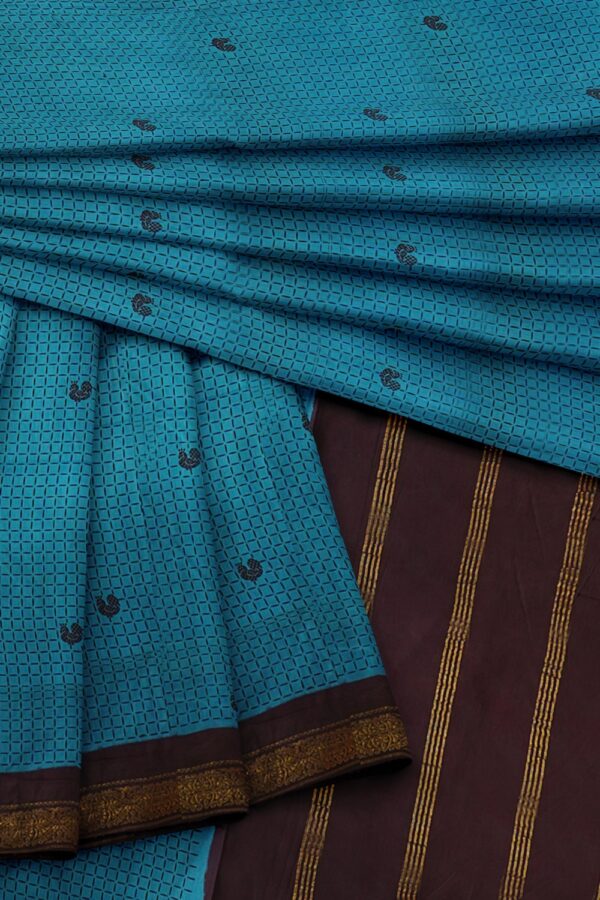 sri kumaran stores chungudi cotton saree sky blue saree with brown border 420221213