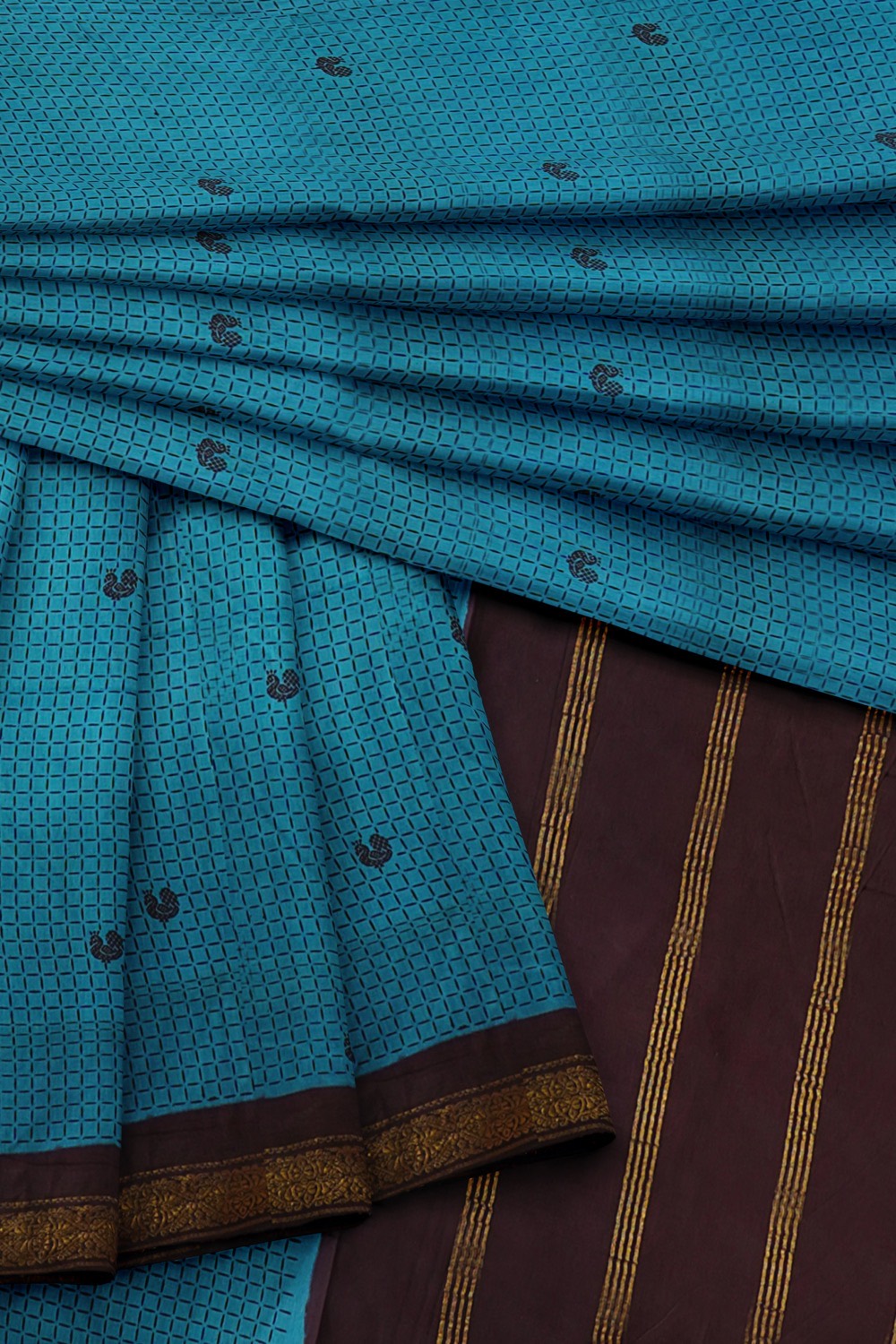 sri kumaran stores chungudi cotton saree sky blue saree with brown border 420221213