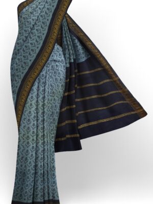 sri kumaran stores chungudi cotton saree steel blue saree with dark blue border 120221213