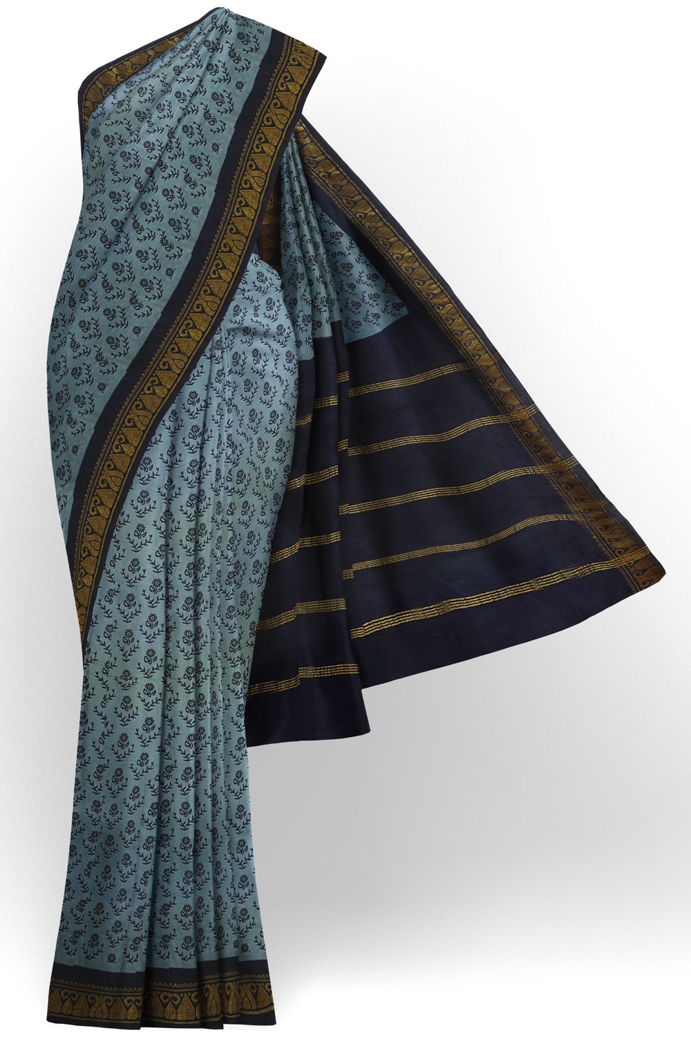 sri kumaran stores chungudi cotton saree steel blue saree with dark blue border 120221213