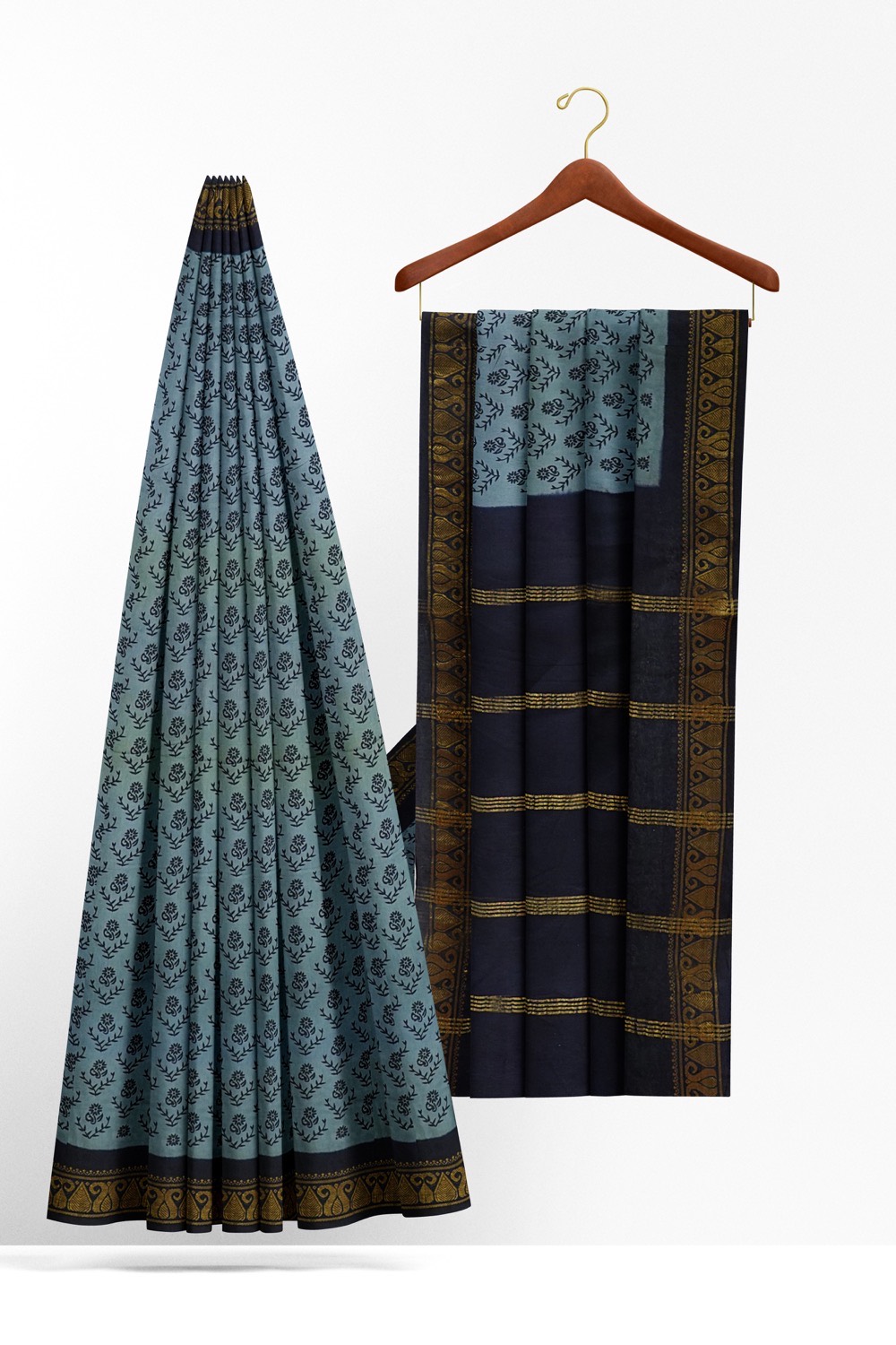 sri kumaran stores chungudi cotton saree steel blue saree with dark blue border 220221213