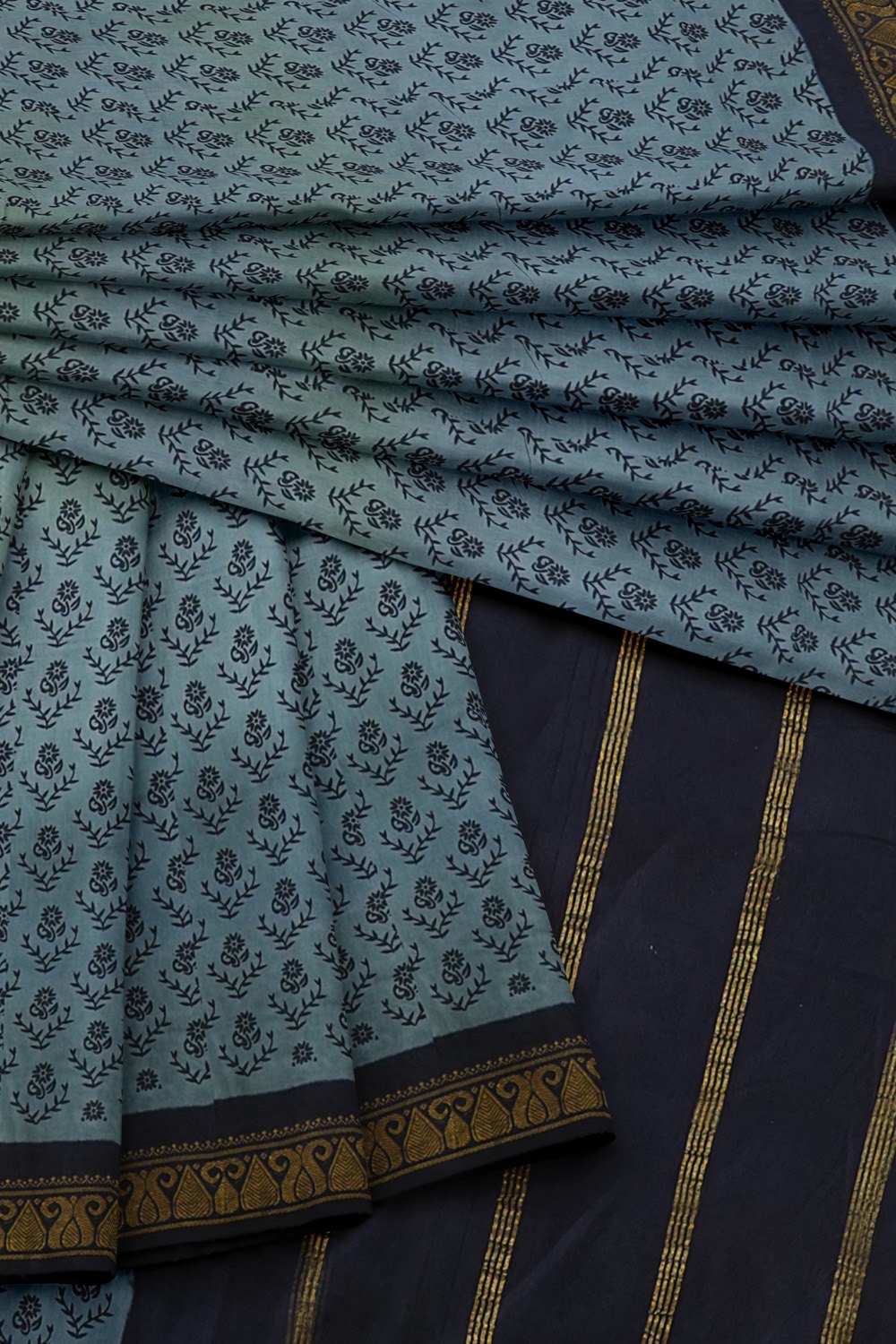 sri kumaran stores chungudi cotton saree steel blue saree with dark blue border 420221213