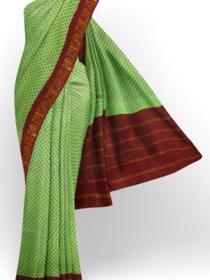 sri kumaran stores chungudi cotton saree teal green saree with maroon border 120221213