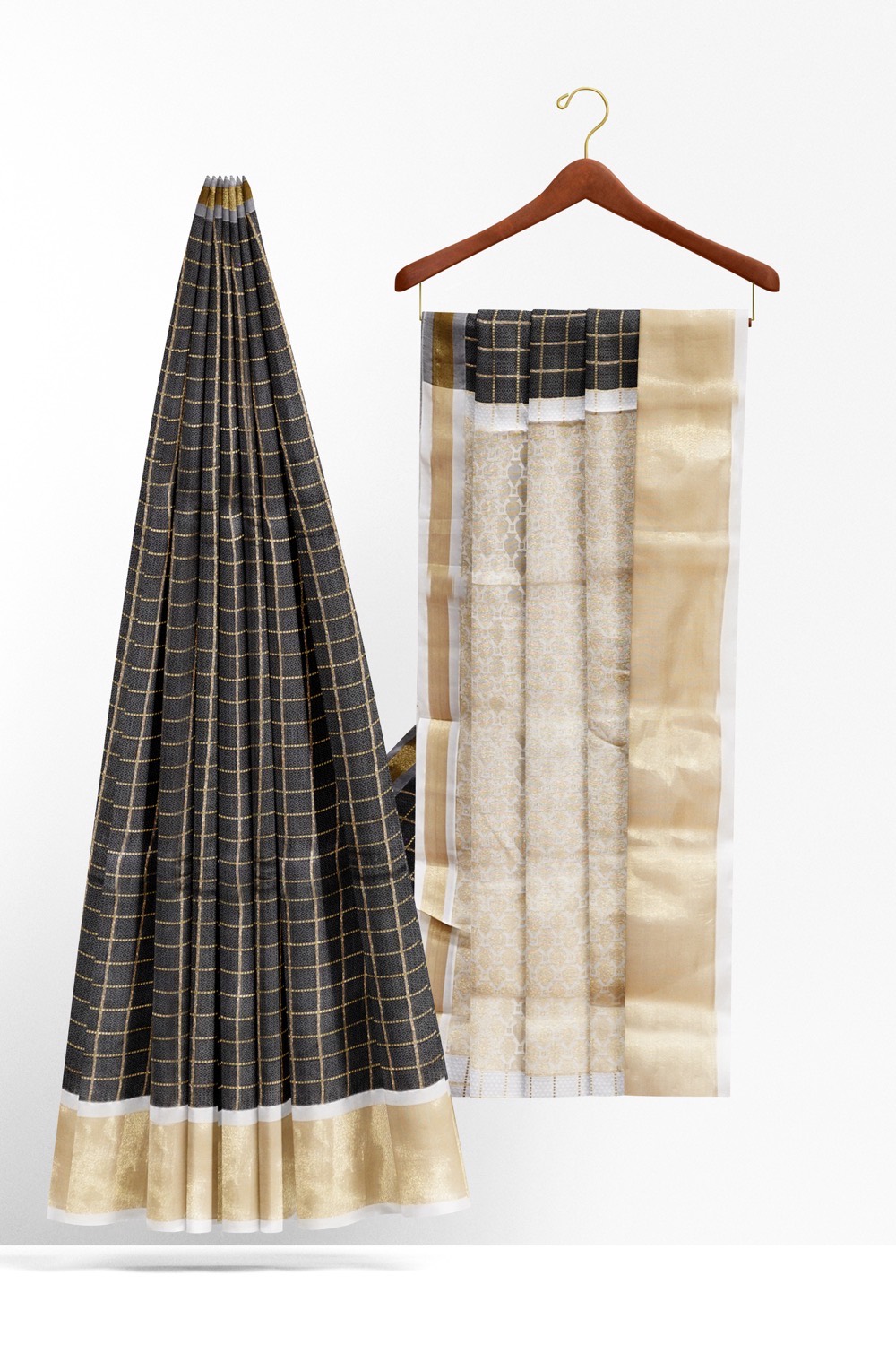 sri kumaran stores cikocotton saree black saree with golden border 220221213