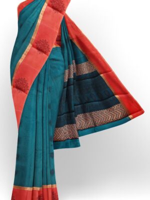sri kumaran stores cikocotton saree blue saree with red border 120221213