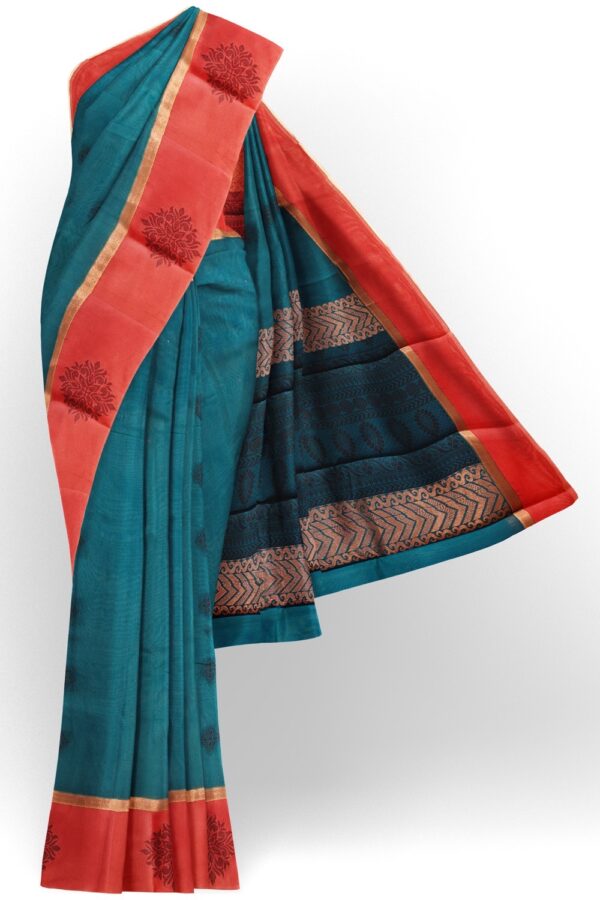 sri kumaran stores cikocotton saree blue saree with red border 120221213