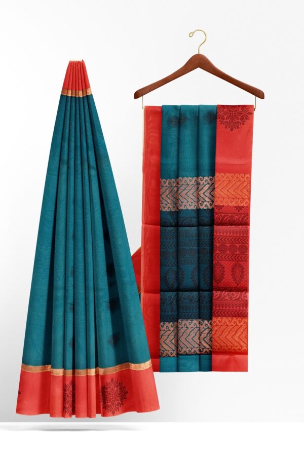 sri kumaran stores cikocotton saree blue saree with red border 220221213