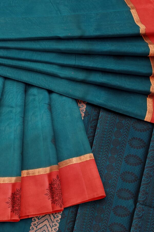 sri kumaran stores cikocotton saree blue saree with red border 420221213