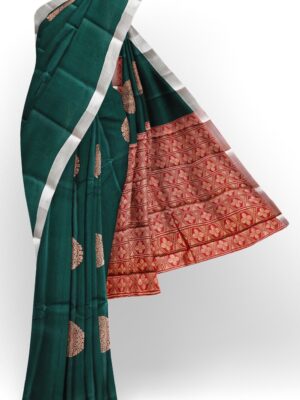 sri kumaran stores cikocotton saree dark green saree with silver border 120221213