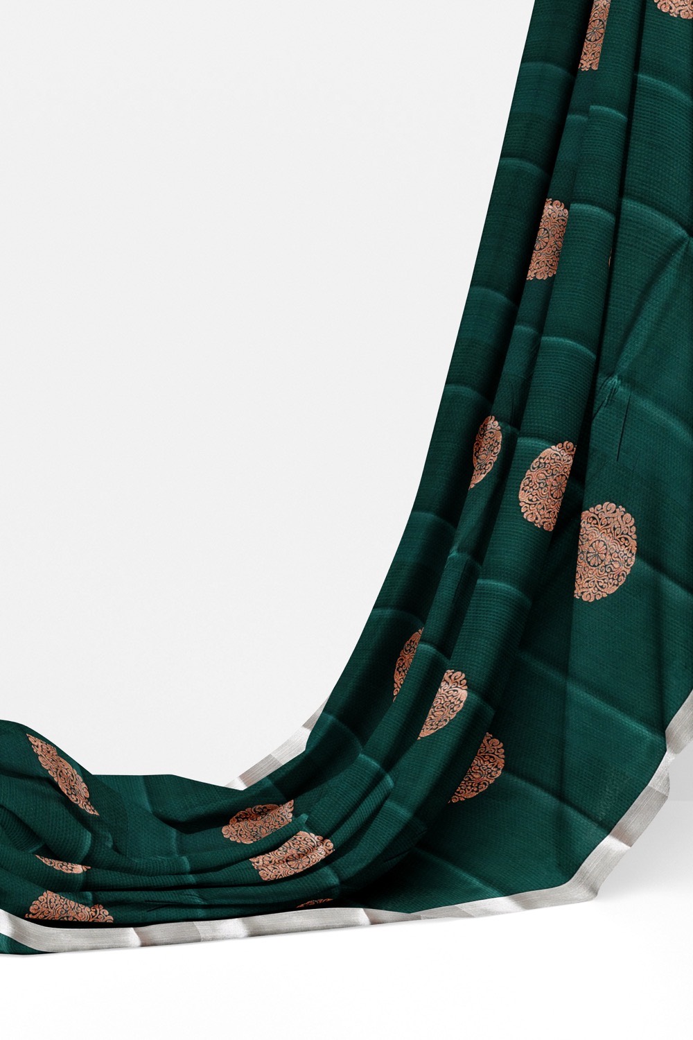 sri kumaran stores cikocotton saree dark green saree with silver border 320221213