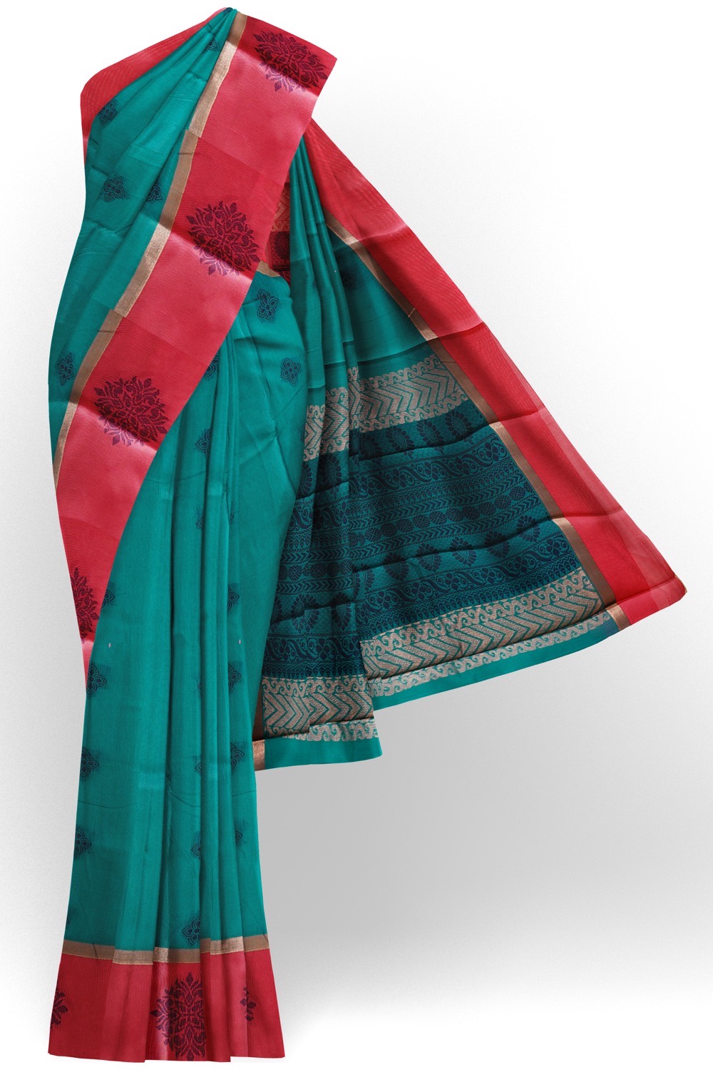 sri kumaran stores cikocotton saree green saree with golden and red border 120221213