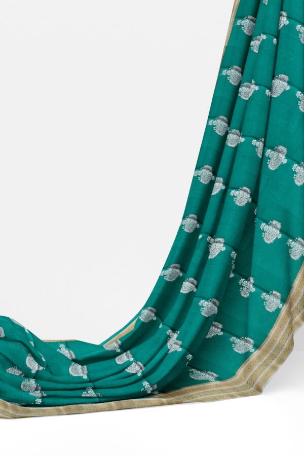 sri kumaran stores cikocotton saree green saree with silver and golden border 320221213