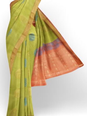 sri kumaran stores cikocotton saree light green saree with golden border 120221213