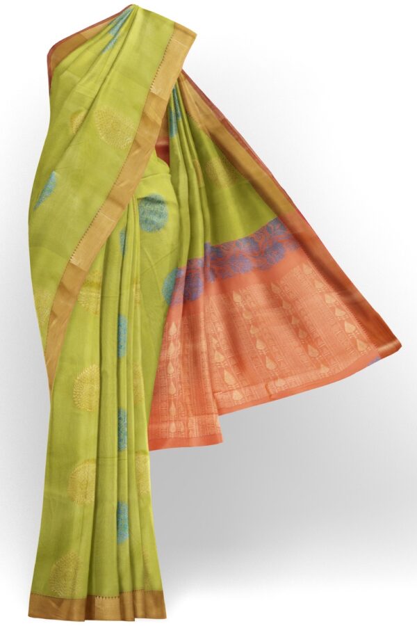 sri kumaran stores cikocotton saree light green saree with golden border 120221213