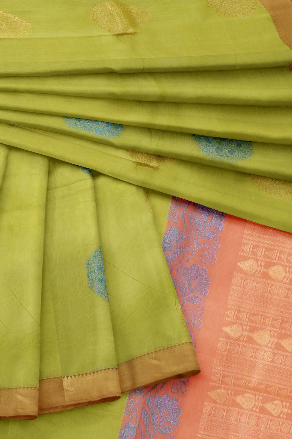 sri kumaran stores cikocotton saree light green saree with golden border 420221213