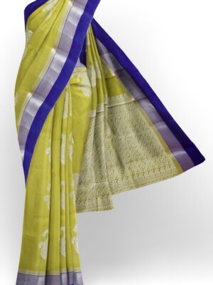 sri kumaran stores cikocotton saree light green saree with silver and dark blue border 120221213
