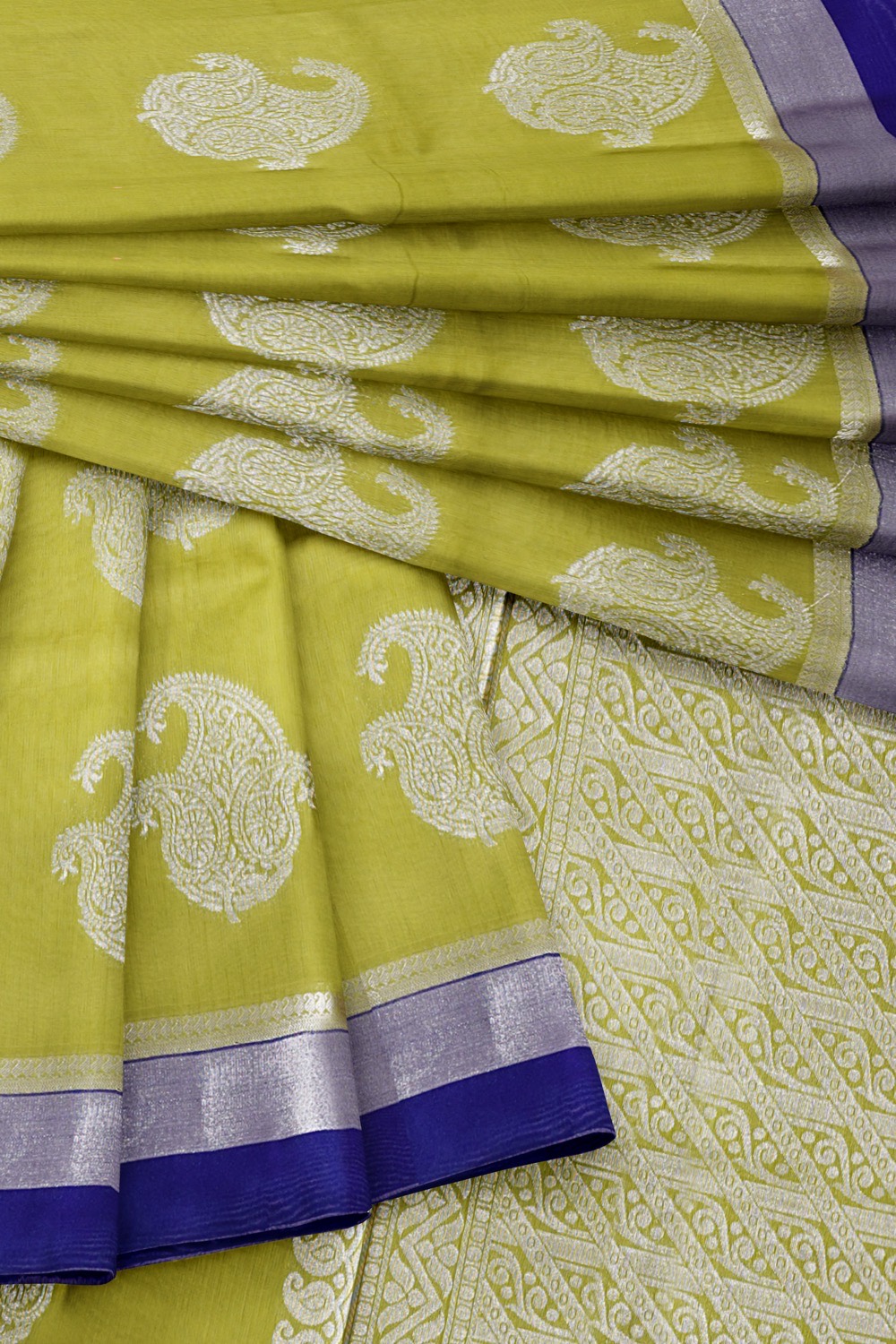 sri kumaran stores cikocotton saree light green saree with silver and dark blue border 420221213