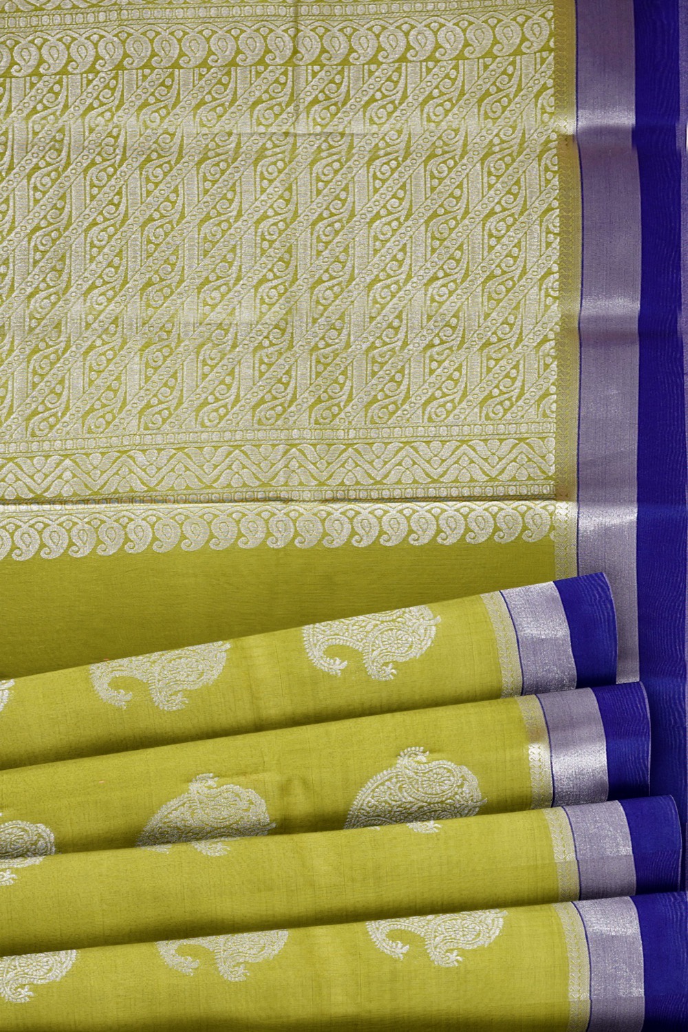 sri kumaran stores cikocotton saree light green saree with silver and dark blue border 520221213
