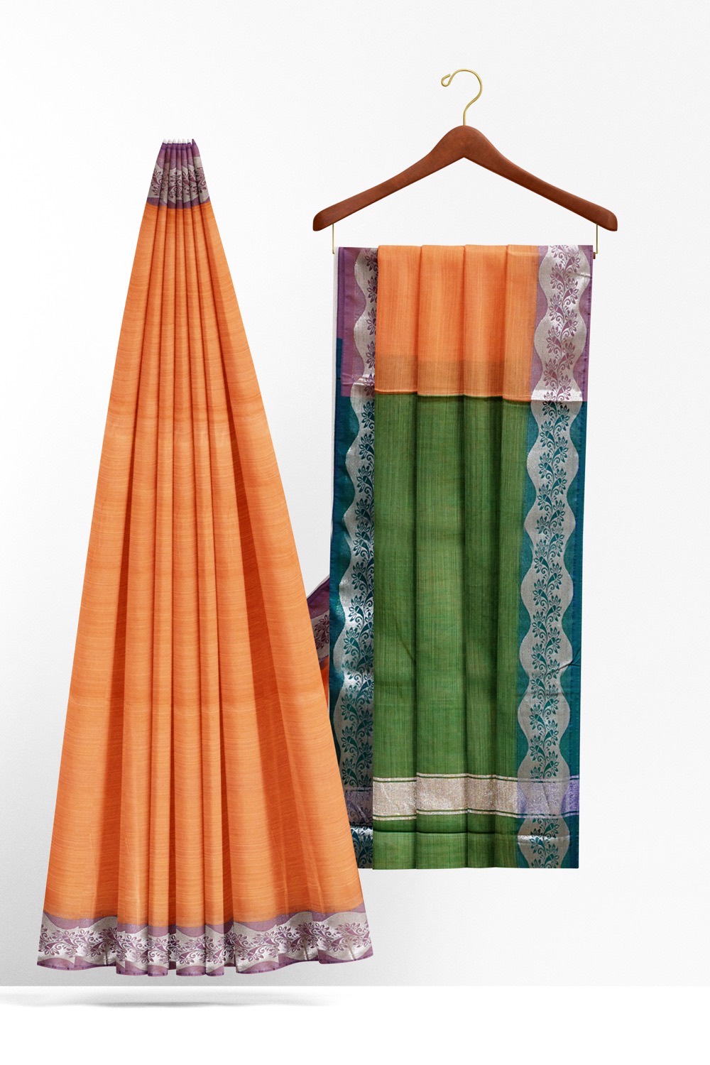 sri kumaran stores cikocotton saree orange saree with purple border 220221213