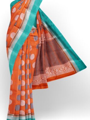 sri kumaran stores cikocotton saree orange saree with silver and light blue border 120221213