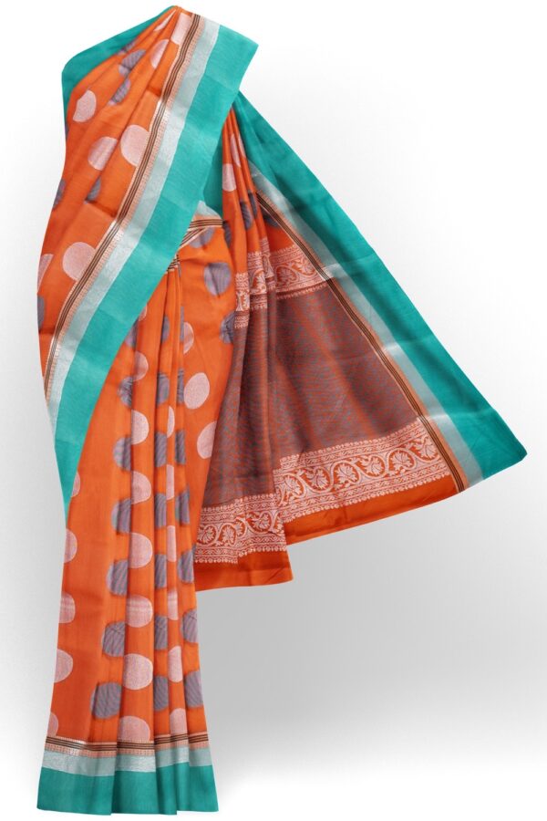 sri kumaran stores cikocotton saree orange saree with silver and light blue border 120221213