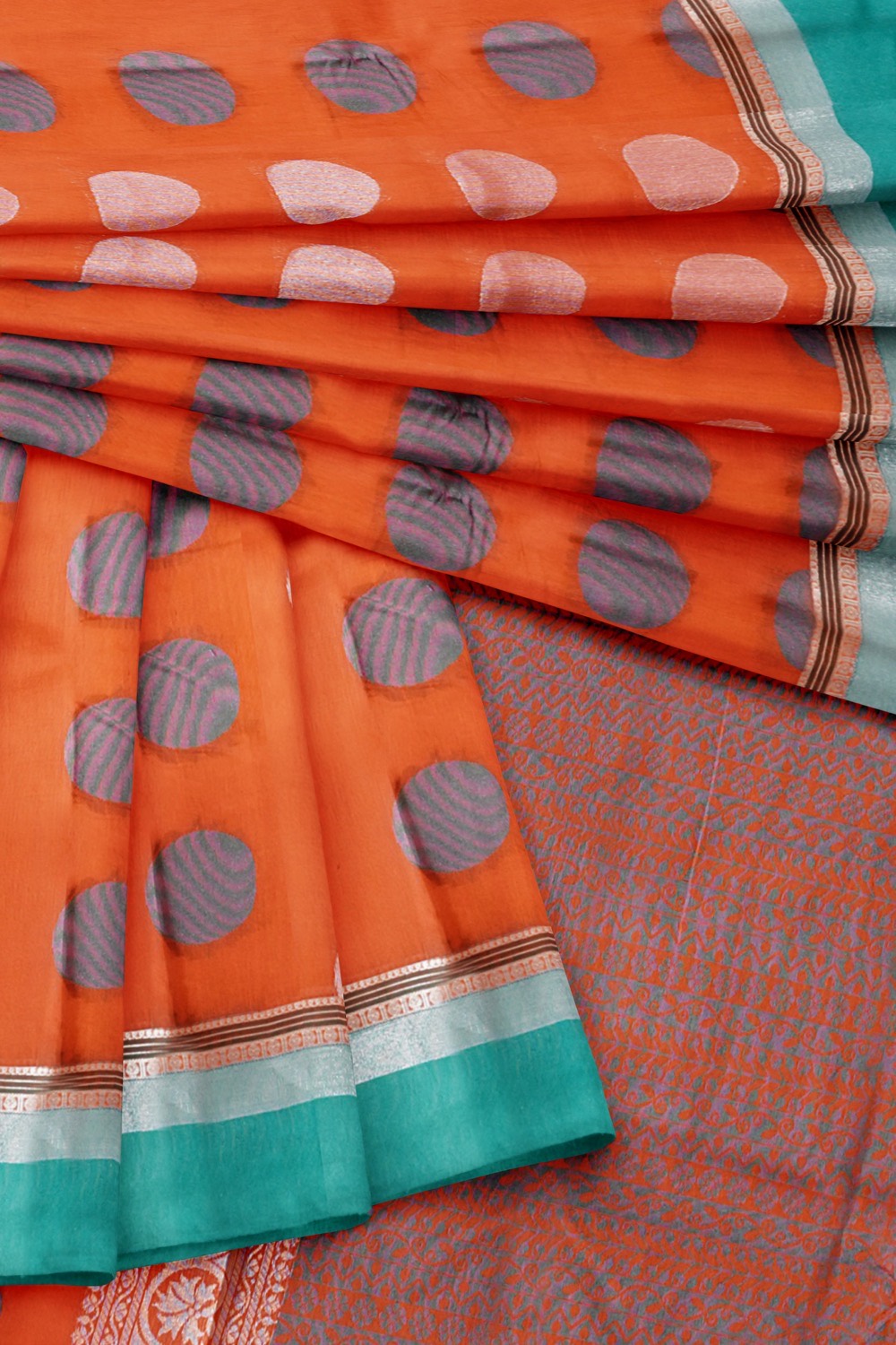 sri kumaran stores cikocotton saree orange saree with silver and light blue border 420221213
