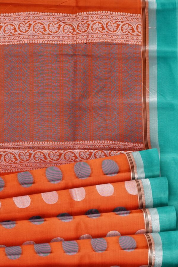 sri kumaran stores cikocotton saree orange saree with silver and light blue border 520221213