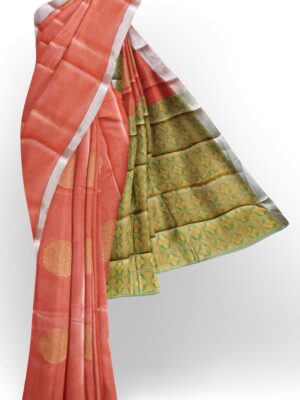 sri kumaran stores cikocotton saree orange saree with silver border 120221213