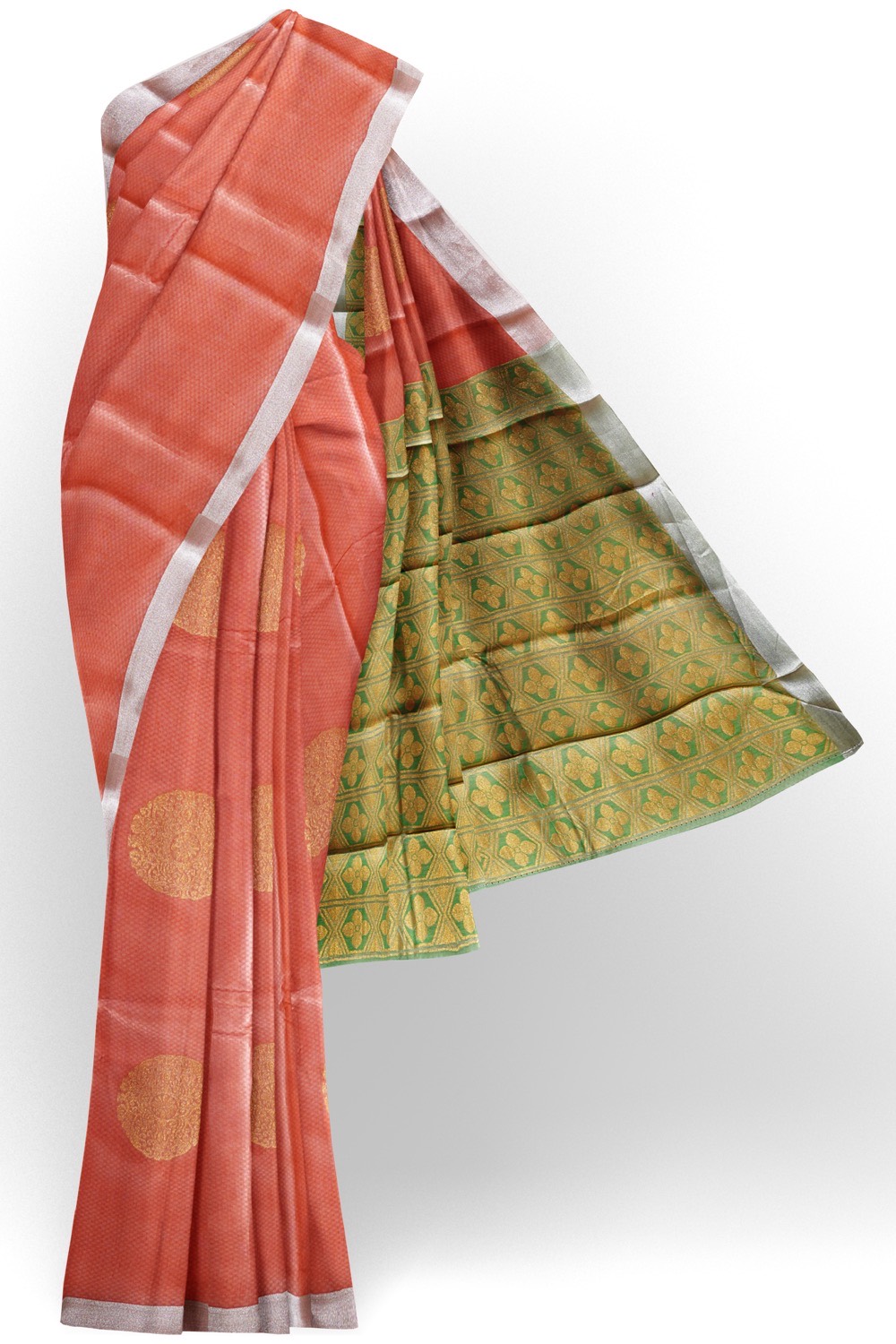 sri kumaran stores cikocotton saree orange saree with silver border 120221213
