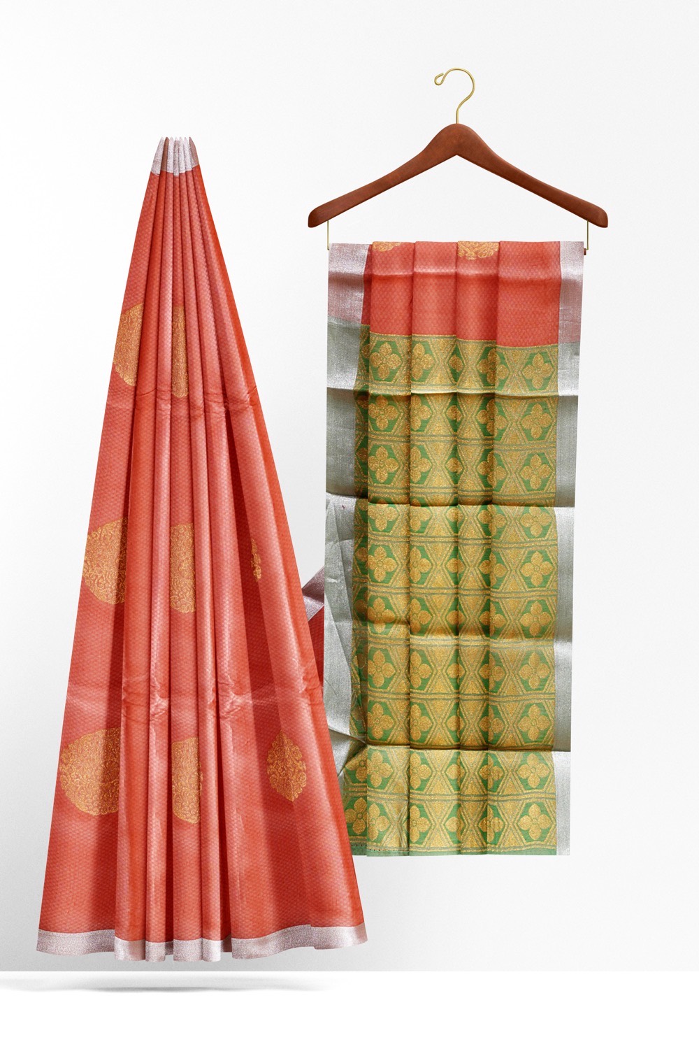 sri kumaran stores cikocotton saree orange saree with silver border 220221213